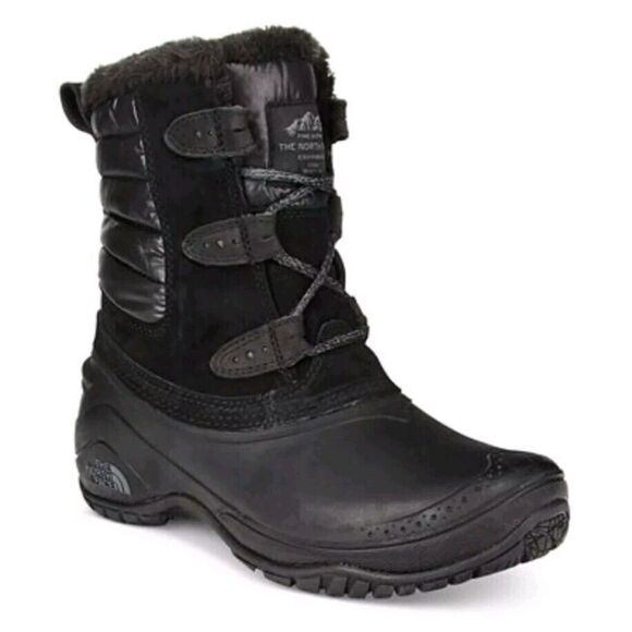 North Face Shellista Shorty Boots Womens 9 Black Faux Fur Primaloft Cold Weather - Picture 1 of 15